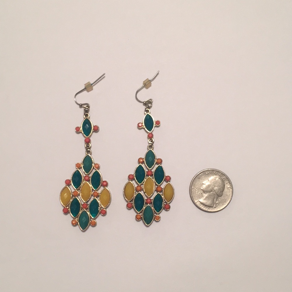 Blue-Green, Yellow, Orange Chandelier Earrings